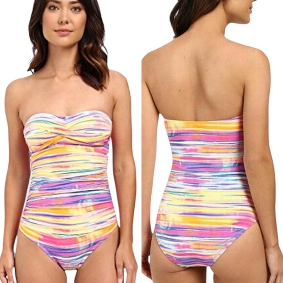 LAUREN Ralph Lauren Summer Tie Dye Twist Swimsuit One Piece Convertible Size 12 - Picture 1 of 10